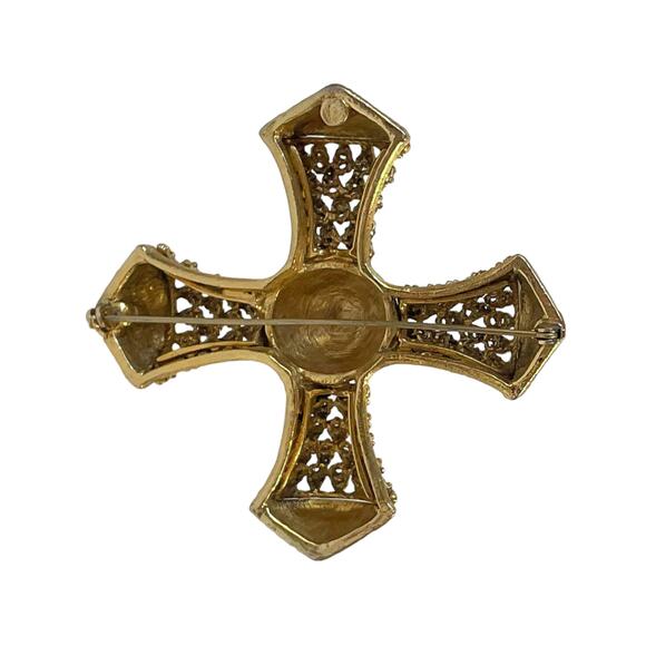 1980s Bold Textured & Brushed Gold Tone Plate Maltese Cross Oversized Pin Brooch - Picture 2 of 4